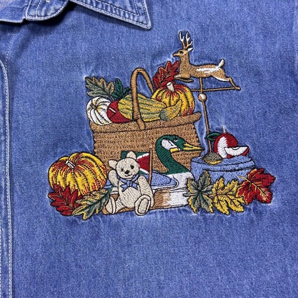Vintage Bobbie Brooks Denim Shirt Fall Harvest Embroidered Countrycore - Picture 7 of 15
